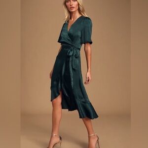 Lulu’s Emerald Green Faux Wrap Dress